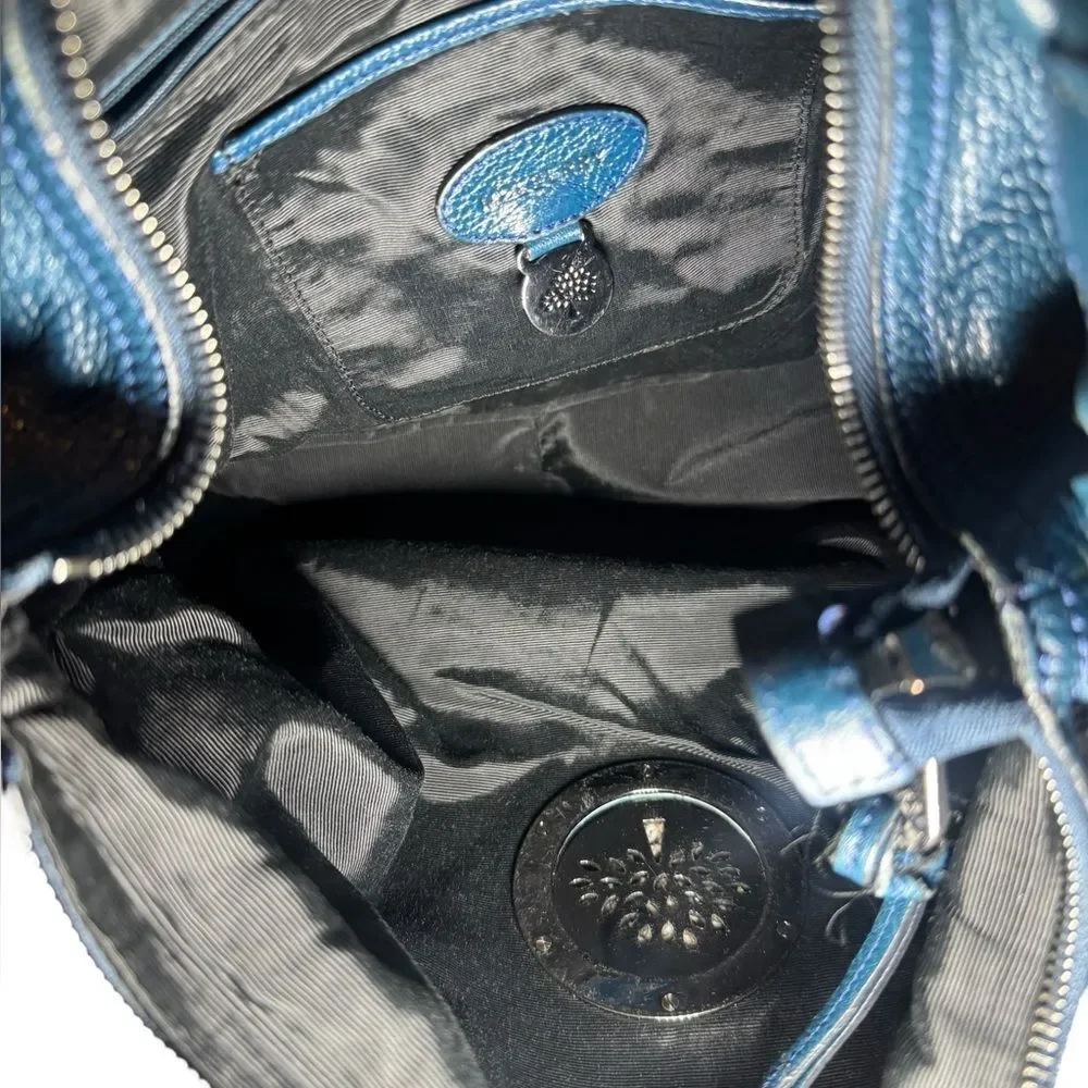 MULBERRY Shiny Blue Petrol Leather Daria Hobo Bag Braided Strap  Auth